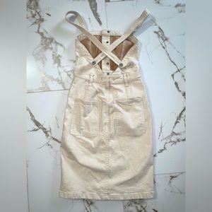 Free People vintage khaki button up denim overalls pinafore dress